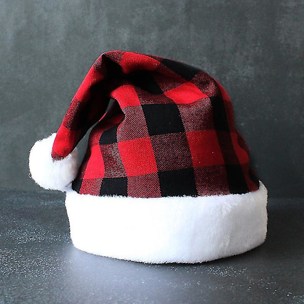 Wabjtam Children's Christmas Hat Thick Velvet Plaid Christmas New Year