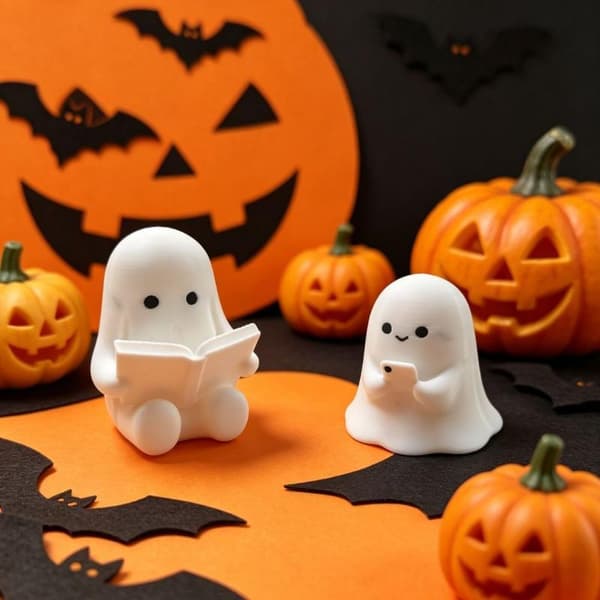 Halloween Ghost Figurine Set with Reading Ghost/Phone Ghost Sculpture A1