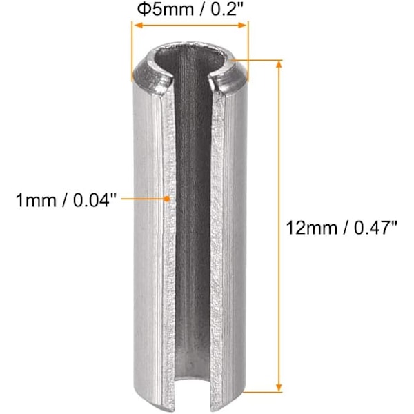 Fjederstift med slids - M5 x 12mm 304 Rustfrit Stål Split Fjeder Rullestifter Glat Overflade 50 stk