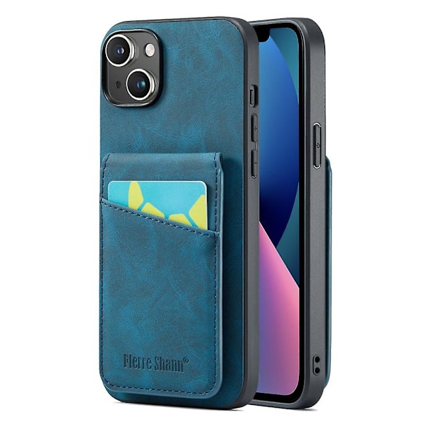 FIERRE SHANN Korthållare Telefonfodral för iPhone 13 RFID-blockering PU Läder+TPU Ställskydd Blue