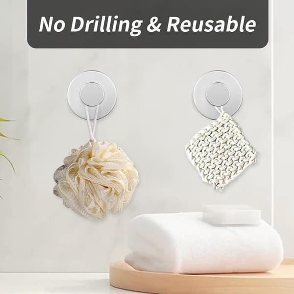 Heavy Duty Suction Cup Hooks, Removable No Drilling Hooks for Shower, Bathroom, and Kitchen Use on Glass, Tile, Mirror for Towels, Robes Chrome Chrome 2 pack