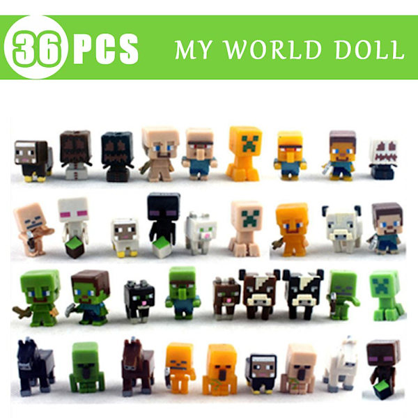 36 stk/sett Mini Minecraft Figurer Leker Dukker Kaketopper Skrivebordsdekorasjon Ornamenter {HH} 36PCS