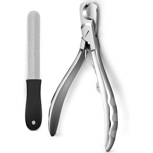 Hundnagelklippare med nagelfil, professionell kraftig hundnagelklippare, full martensitiskt stålblad bäst för stora hundar/tjocka tånaglar Silver