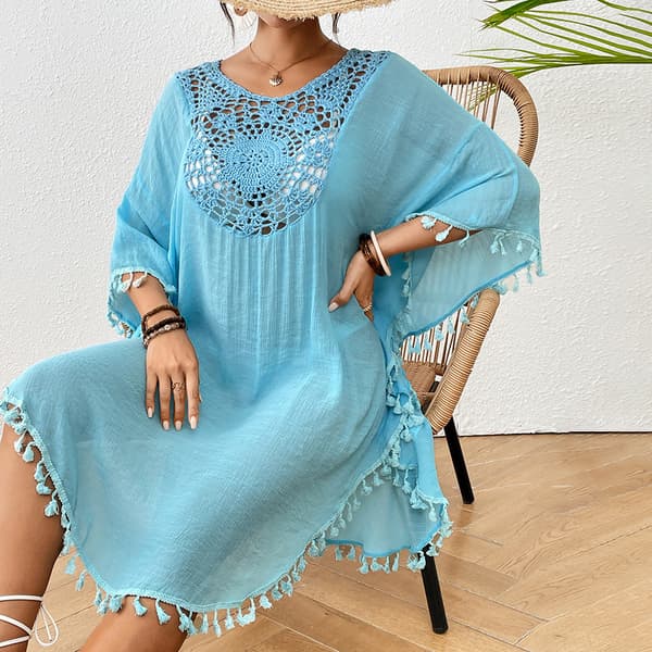 Strandtunika til kvinder, hæklet blondetunika blue