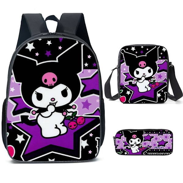 Tecknad Kuromi tredelat set Cinnamon dog KT katt tecknad grund- och gymnasieelever skolväska barnryggsäck 34 Backpack