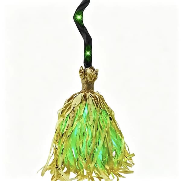 Luminous Magic Broom with Sound Effects and Automatic Hopping, Halloween Witch Prop for Haunted House and Party Decoration Green