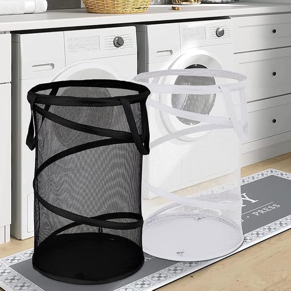 Sammenleggbar kleskurv 36x58cm Mesh med bred åpning pustende solid sammenleggbar vaskekurv med håndtak hvit