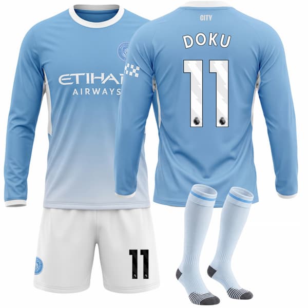 Manchester City Hjemme Fodboldtrøje til Mænd Langærmet Efterår Vinter Sæt Size 7 with socks + protective gear #twenty four