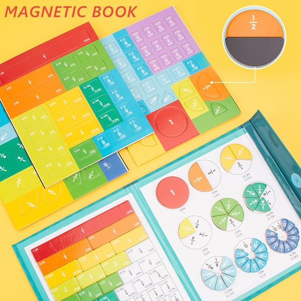 Bråktalsmattebok för barn, magnetiskt träpussel, matematikleksaker