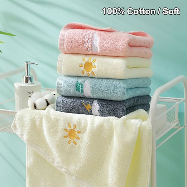 Badrumshanddukar Set om 4, Mjuka Handdukar Mjuk Bomullshandduk Mycket Absorberande Handduk, Storlek 35 x 74 cm (Rosa/Grå/Grön/Vit)