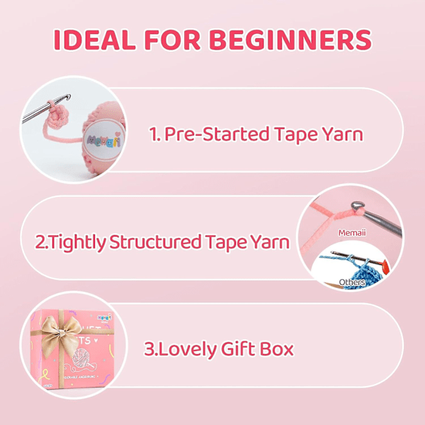 Hæklesæt til begyndere, komplet DIY-sæt dyr med 40%+ præ-startet tapegarn trin-for-trin video-tutorial til voksne børn kram jordbær gris{hh]
