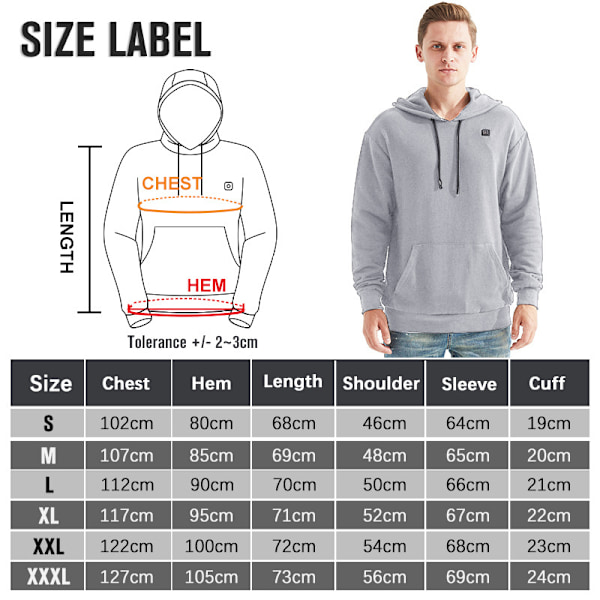 Lämmitetty huppari akulla 7.4V miehille, harmaa Grey 2XL