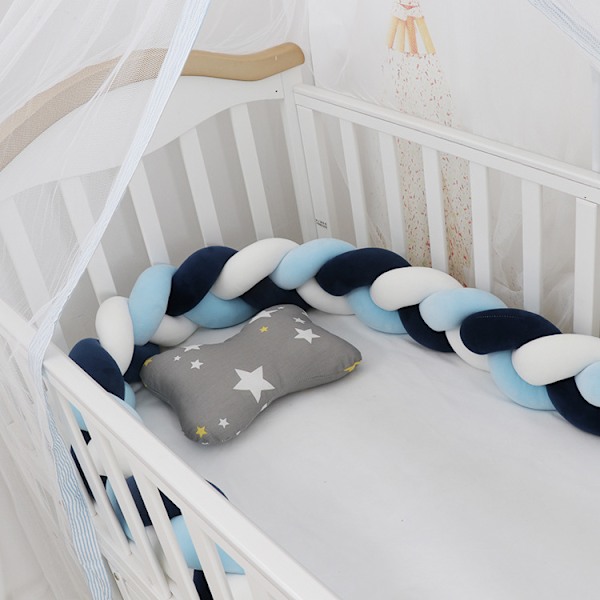 Baby roterande spjälsängsskydd, sängkantsdekoration, handgjord tresträngad fläta Marinblå Vit Blu Marinblå Vit Blu Marinblå Vit Blu Navy Blue White Blue 1 meter