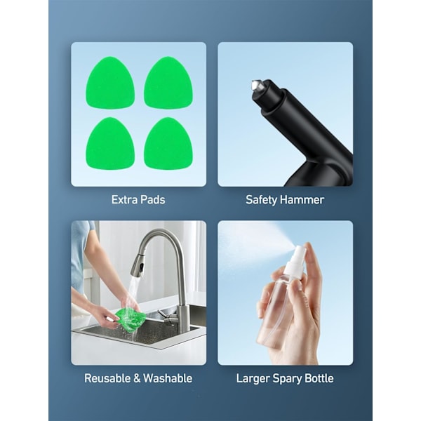 Windshield Washer, Car Windshield Cleaning Tool for Interior with 4 Reusable and Washable Microfiber Pads, Green green