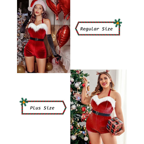 Sexig tomtekostym för damer, sammetsjumpsuit, julshorts, bodysuit, underkläder med
