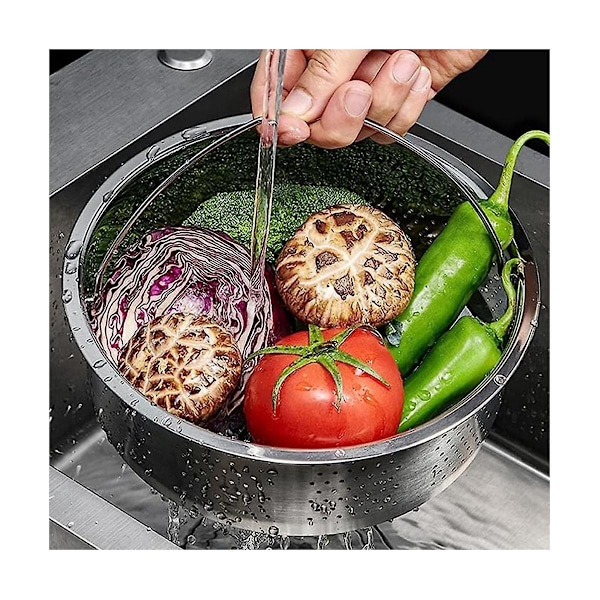 Rustfrit stål dampkurv, metal dampindsats, dampgitter, grøntsags- og frugtkurv, si Silver