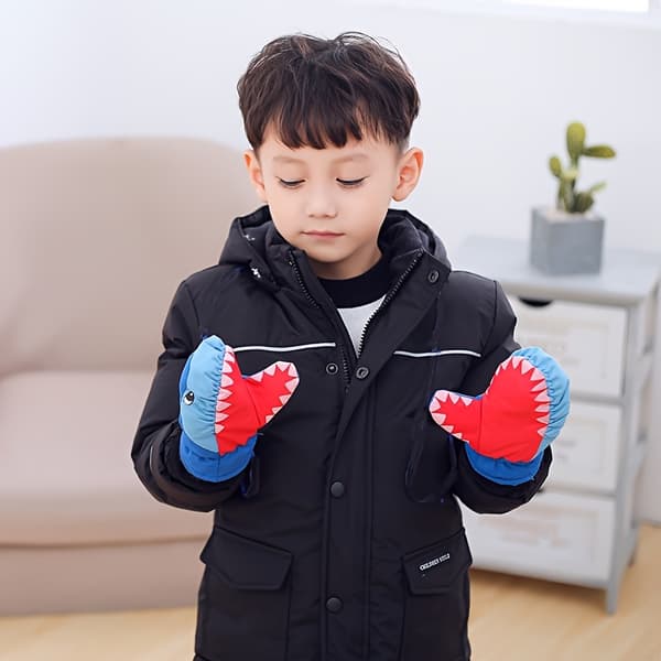 Skihandsker til børn, termiske, vindtætte, hajdesign, vinter Blue Size M (Suitable for 3-5 Years Old)