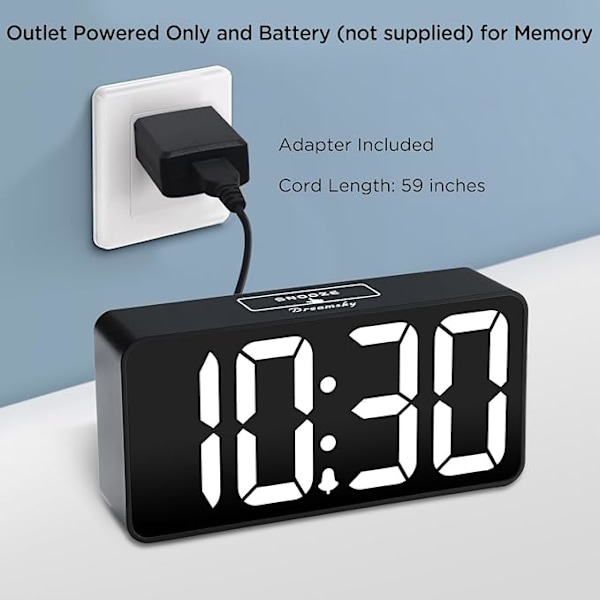 DreamSky Liten Digital Väckarklocka för Sovrum, Stor Tydlig Sifferdisplay med Dimmer för Vardagsrum, USB-C Adapterdriven