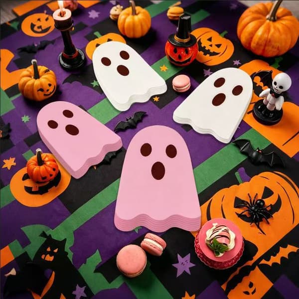 Hvide og lyserøde spøgelses Halloween festservietter, engangs cocktailpapirservietter til temabegivenheder og fester Pink 50 pcs