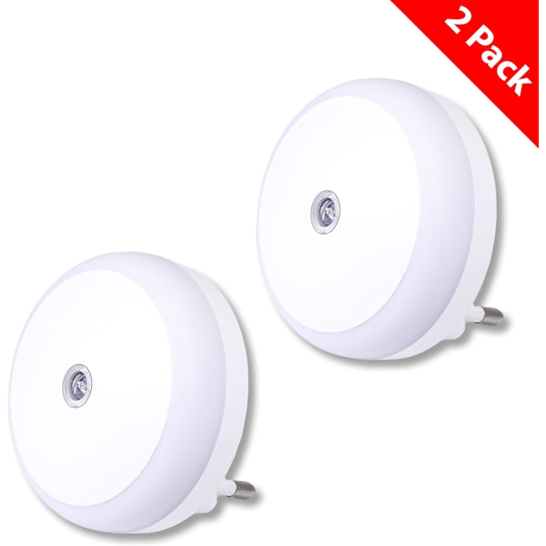 Rød natlampe, LED natlampe med kontakt, rund, lyssensor
