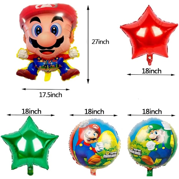 5 kpl Super Mario Foliopalloja, Maryn syntymäpäiväjuhlakoristeet pojille ja tytöille, supersankarikoristeet{HH}