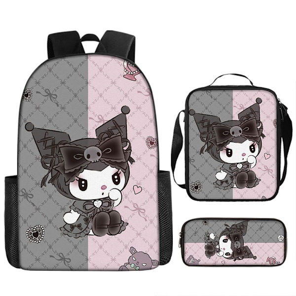 Tecknad Kuromi tredelat set Cinnamon dog KT katt tecknad grund- och gymnasieelever skolväska barnryggsäck J Backpack