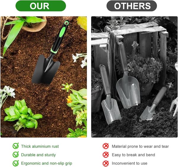 Liten hagespade for planting og omplanting, stålfabrikkspade, minispade, strandspade, svart