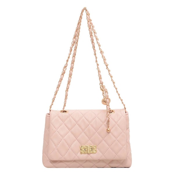 Axelväska för damer, trendig clutchväska, handväska, quiltad designerväska med kedjerem, rosa