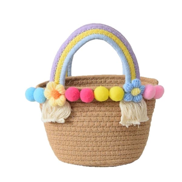 Koreanske niche tasker, strandtasker, vævede tasker, bomuldsreb vævet Purple - Large, flattened 28