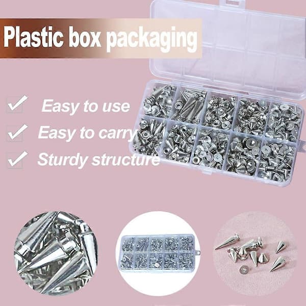 354 Pcs Punk Spikes and Studs Set, 8 Sizes Cone Spikes, Metal Tree Spikes for Leather Craft and Punk Style Clothing