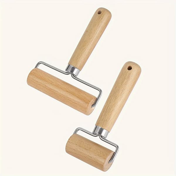 Kjevle i tre med T-håndtak i rustfritt stål, enkelthånds innsatsbesparende for dumpling-wraps og baking