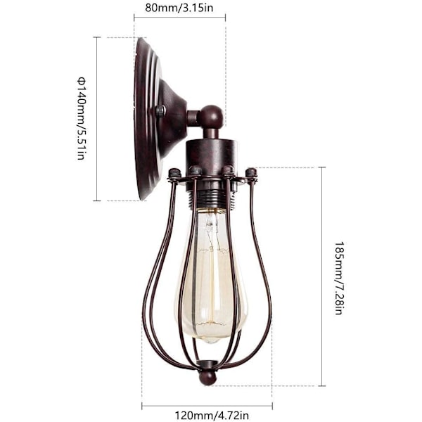 Retro vägglampa, industriell belysning, justerbar bas, rostig w