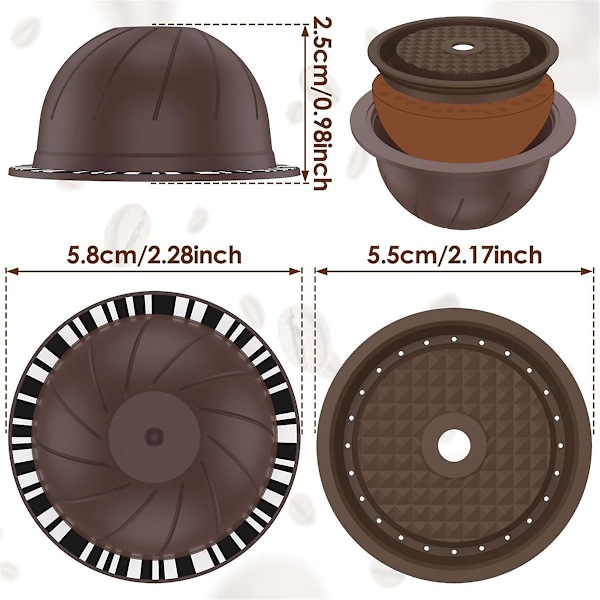 stk gjenbrukbare Vertuo-kapsler for maskin, kaffekapsel med 2 silikonlokk, 1 skje og børste, (150 ml)