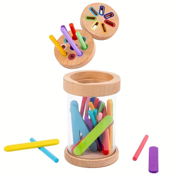 Træfarvegenkendelsespinde til småbørn, sensorisk træning til indlæring af farveklassificering, pædagogisk legetøj til rejsespil. Color Classification Cup