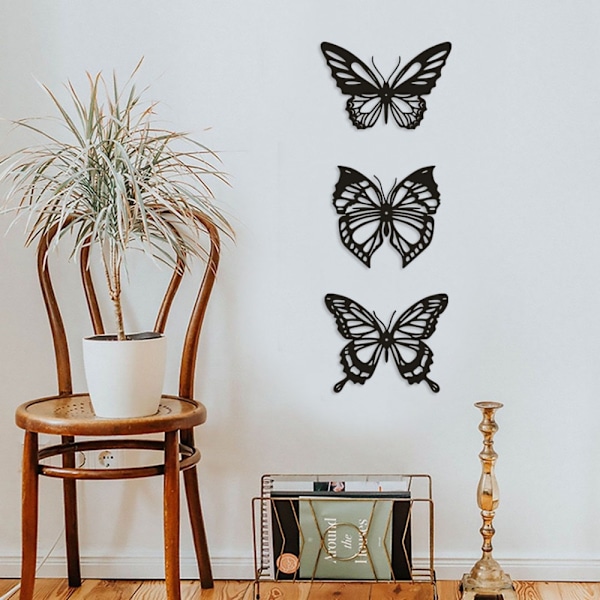 3 stk. Metal Vægskulptur Butterfly Udskæring Vægskulptur Metal