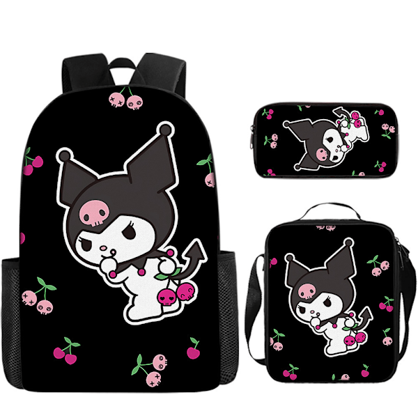 Tecknad Kuromi tredelat set Cinnamon dog KT katt tecknad grund- och gymnasieelever skolväska barnryggsäck 1 Three piece set