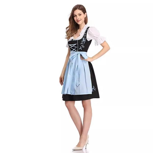 Bayersk Oktoberfest Festkjole - Traditionelt Ølfestkostume til Kvinder light blue S=34