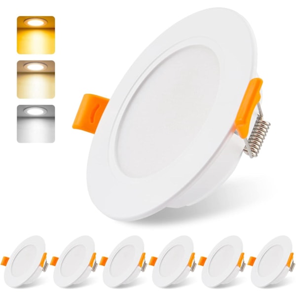 Slank LED Downlight 230V 5W 6-pak, Indbygget Loftlampe, 4000k LED Spotlight, IP54 Loftspot til Badeværelse Stue Køkken Soveværelse{hh} 0.6
