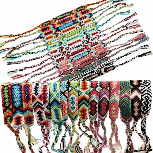 15 Stycken Nepal Stil Vänskapsarmband Handgjorda Vävda Armband Färgglada Flätade Omlottarmband för Kvinnor Flickor Barn - Perfet null null none