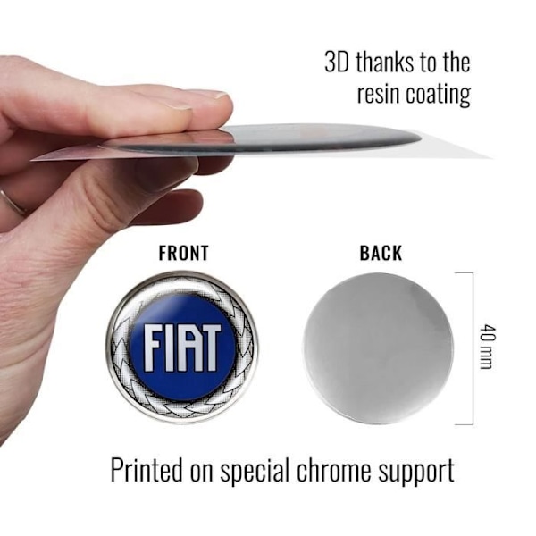 3D-sticker - Fiat - Officiell logotyp - Blå - Diameter 40 mm - Bil