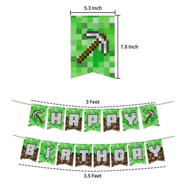 19 st Minecraft Födelsedagsfest Dekorationer, Speltema Festtillbehör, Inklusive (1 st) Grattis på Födelsedagen Banner (18 st) Ballonger
