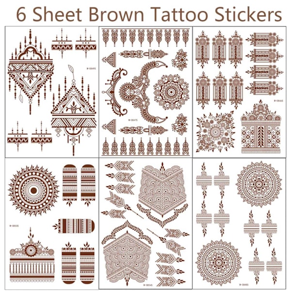 Arkkia Henna-tatuointeja Ruskea Henna Väliaikaiset Tatuointitarrat Seksikäs Pitsi Vedenpitävä Irrotettava Tekotatuointi Ylellinen Mandala Kukka Design Suosikit
