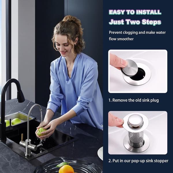 Pop-up vaskeprop i rustfrit stål, 2-pak, universel lugtstandsende afløbsprop til 1,25-1,45 tommer 2 PIECES (Short 5cm)