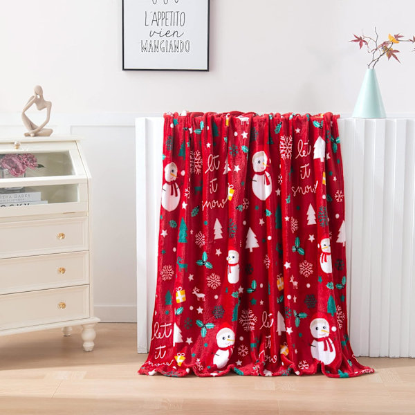 Sammetmjuk Ultra Plysch Julmönstrad Fleecefilt/Pläd - 127 x 152 cm, (Röd Snögubbe), 127 x 152 cm