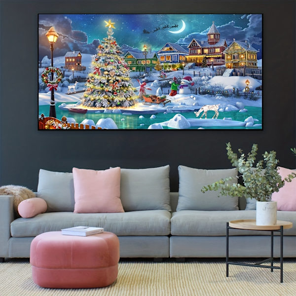 5D DIY Tekotimanttisetti Aikuisten Aloittelijoille, Jouluinen Lumimaisema Kuvio Timanttitaide Kotiseinän Koristeluun ja Lahjaksi 70x40cm 70X40cm/27.7x15.7Inch
