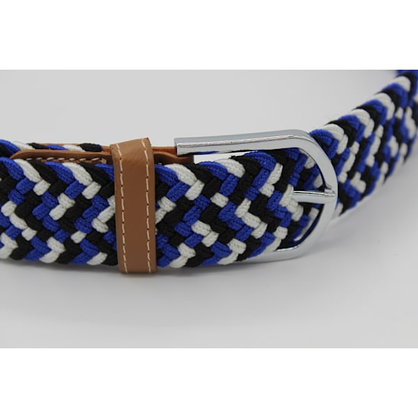 41*1.3 tum unisex elastiskt vävt stretchbälte avslappnat herr dam midjebälte med PU-läderspänne, blått vitt svar blue white black