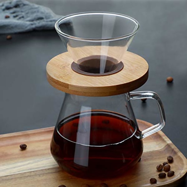 Transparent Kaffedryp Holder i Glas Kaffefilter Holder Kaffefilter Kegle med Træpude Kaffetragt{HH}