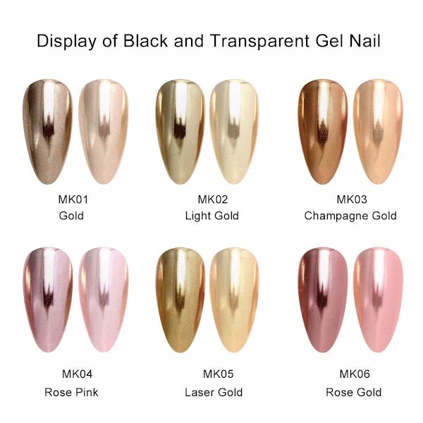 Krom Nagelpulver - Holografiskt Guld Nagelpulver 6 Färger Spegel- och Bubbeleffekt Nagelkonst Dekoration Manikyr Pigment Set