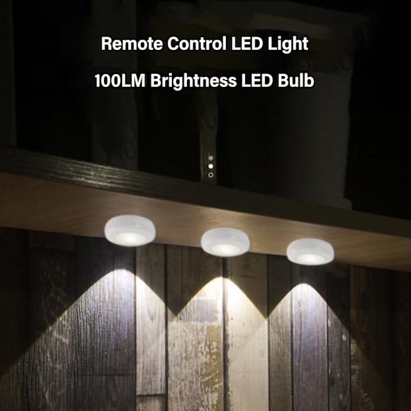 St LED Puck Lampor med Fjärrkontroll Dimbar Cirkulär Lampa för Under Skåp Garderob Bänkbelysning Vit