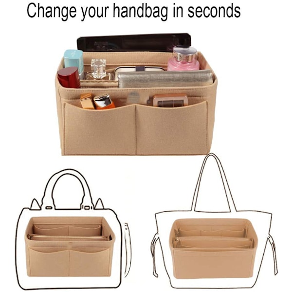 Organiser Handväska, Filt Handväska med Flera Fack, 26*13*16Cm